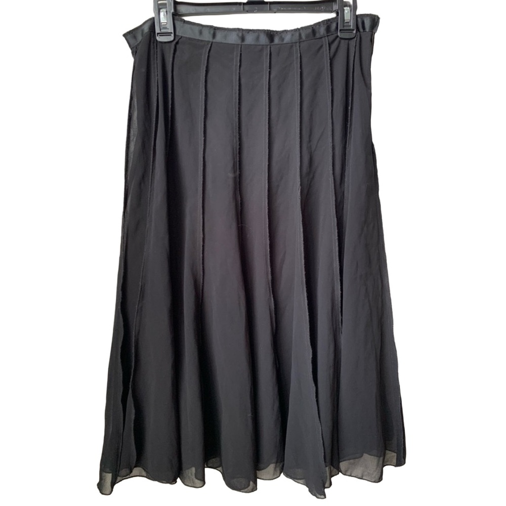 ROZ & ALI Women’s Black Lined Chiffon Overlay Side Zipper Midi Skirt